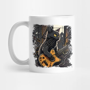 Black Cat Playing Guitar - Musician Cat Lover Mug